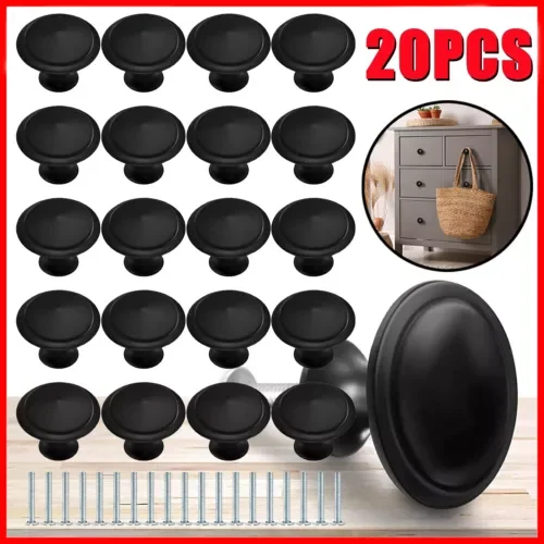 CIRCLE- 20Pcs Black Cabinet Knobs Hardware Bedroom Kitchen Drawer Cupboard Handle Pulls
