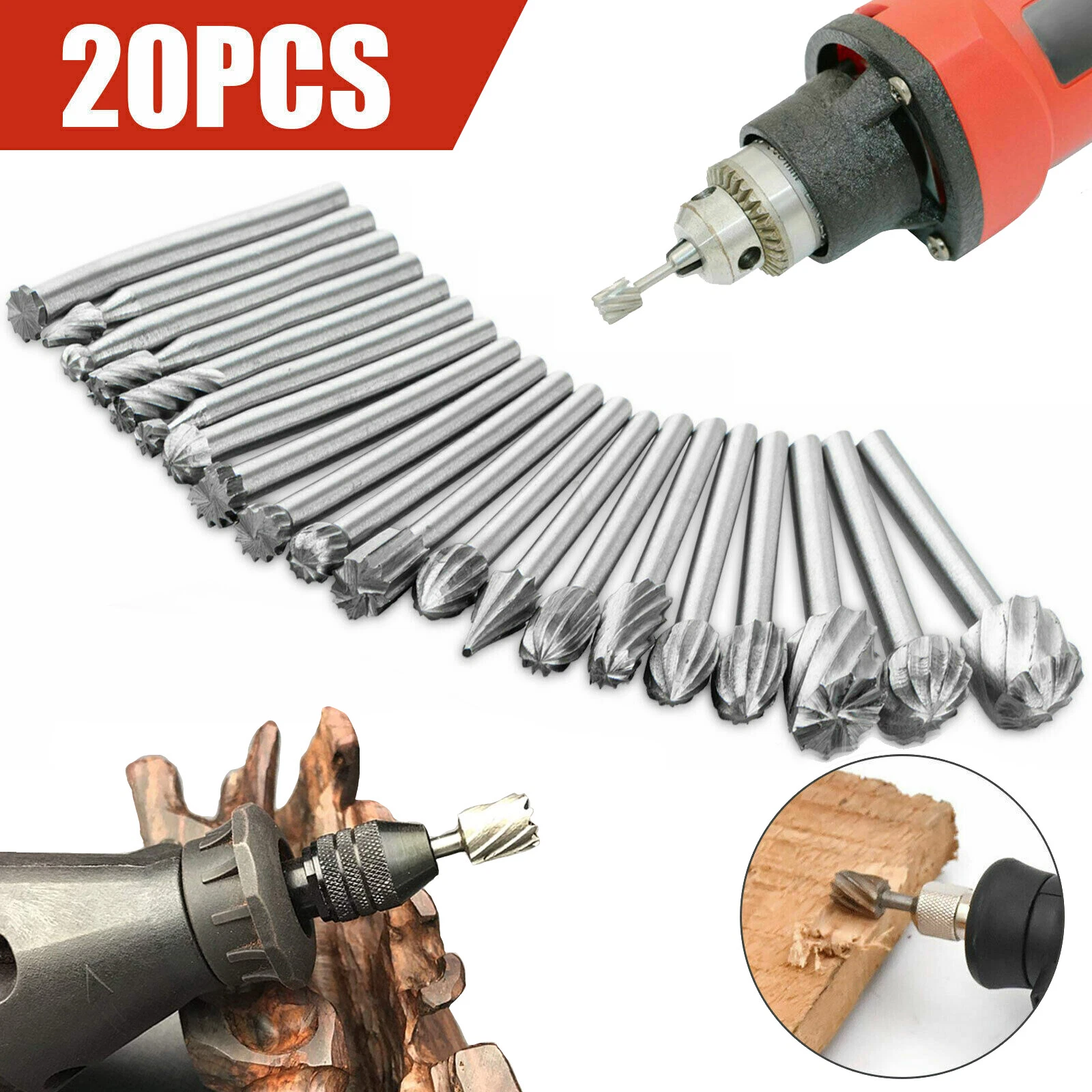 CIRCLE- 20Pcs Diamond Burr Bits Drill Bits Set Rotary Multi Dremel Tool Accessories Kit