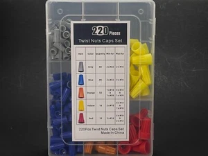 CIRCLE- 220Pc Electrical Twist Wiring Screw Caps Assortment Wire Connectors Nuts Kit