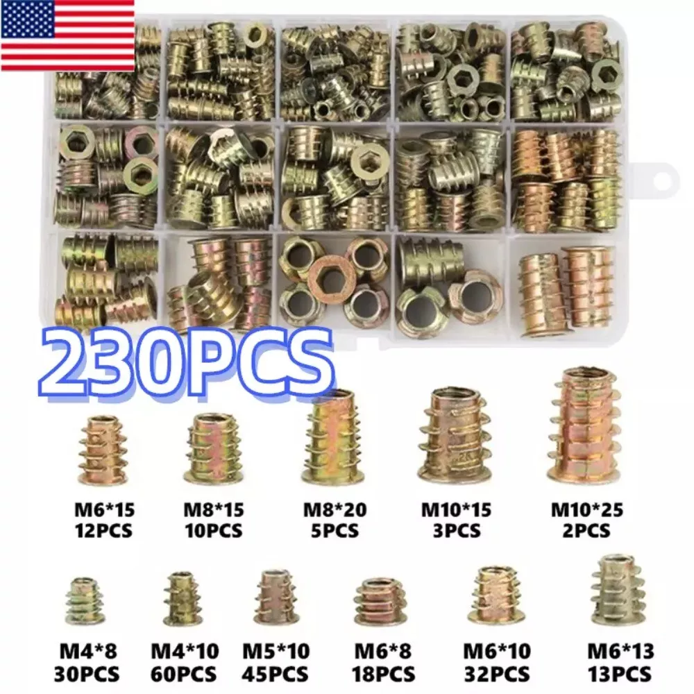 CIRCLE- 230Pcs M4/M5/M6M8/M10 Threaded Hex Drive Insert Fixing Wood Screw Inserts Nuts