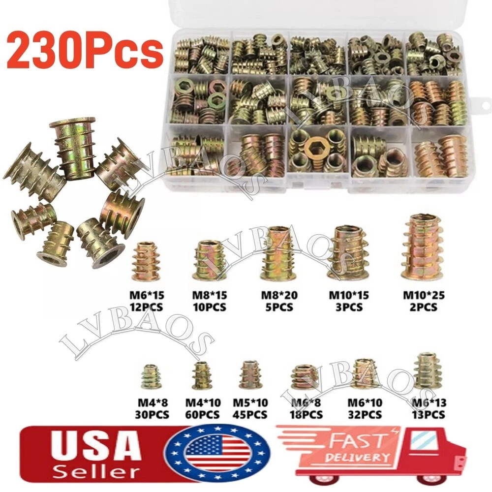 CIRCLE- 230Pcs Threaded Hex Drive Insert Fixing Wood Screw Inserts Nuts M4/M5/M6M8/M10