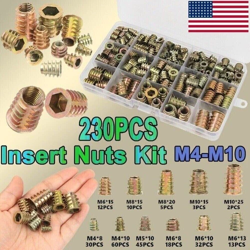 CIRCLE- 230Pcs Threaded Hex Drive Insert Fixing Wood Screw Inserts Nuts M4/M5/M6M8/M10