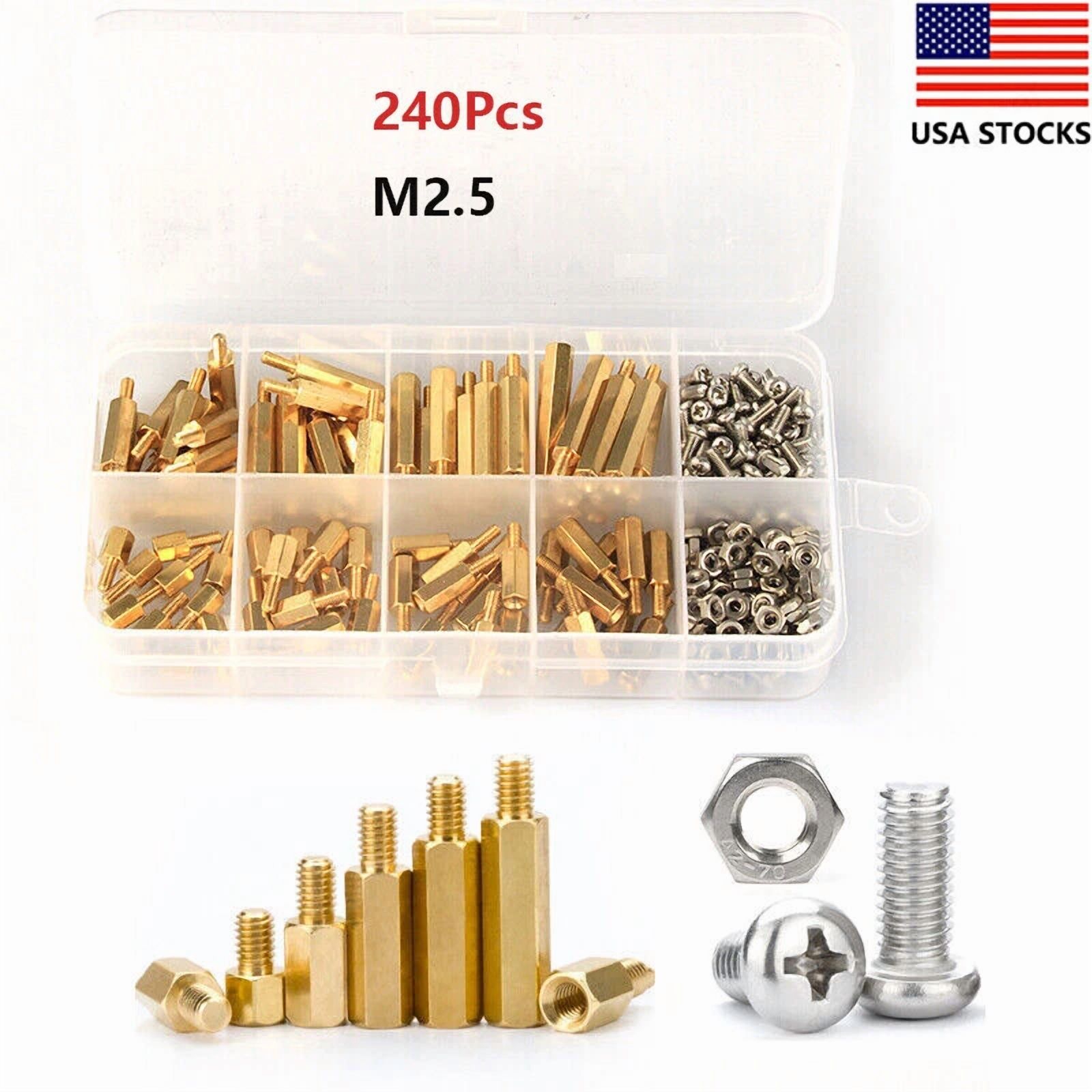 CIRCLE- 240Pc M2.5 Male To Female Brass Standoff Pcb Threaded Spacers Hex Screws Nut Set