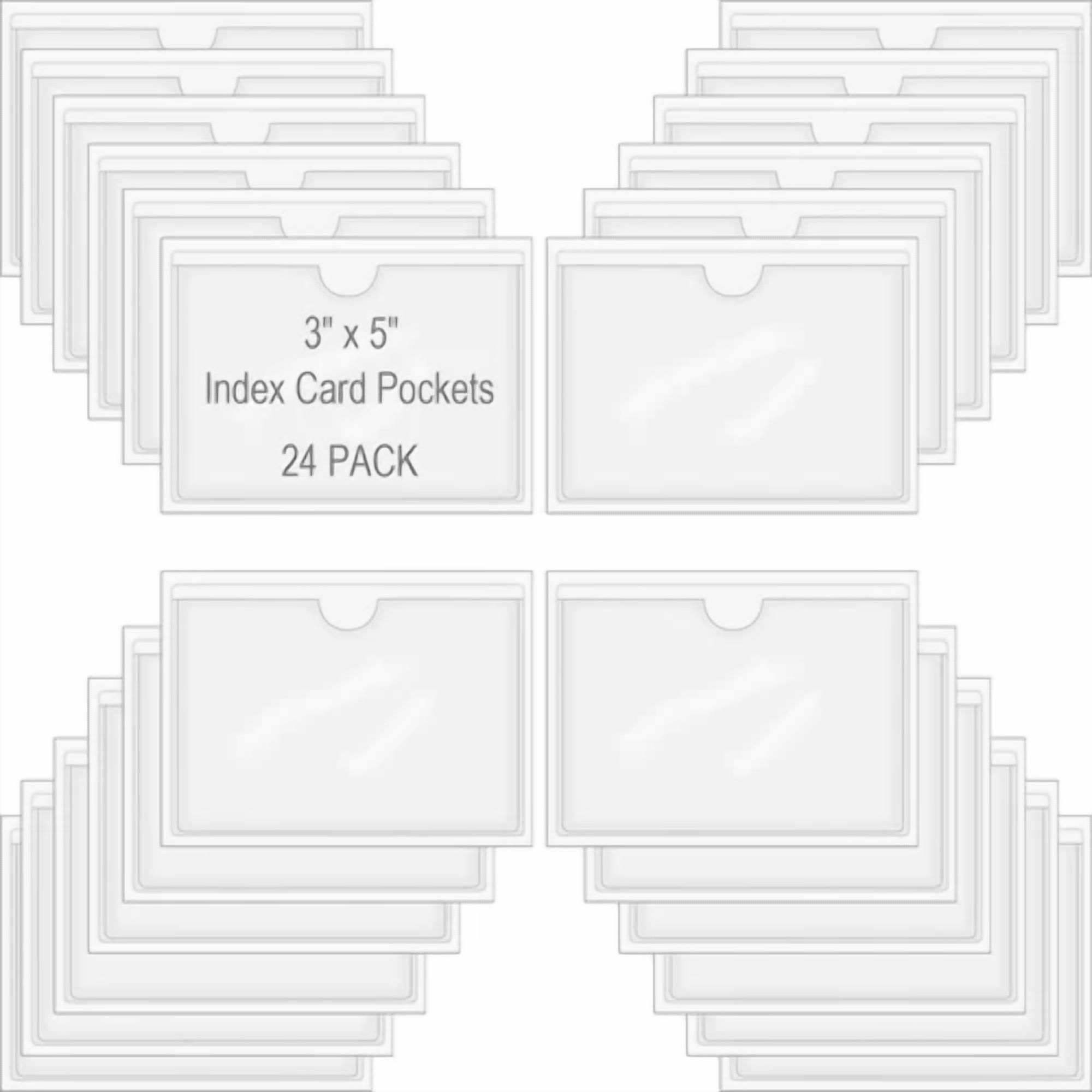 CIRCLE- 24Pack Self Adhesive Index Card Pockets For 3X5 Inch Cards Plastic Label Holders