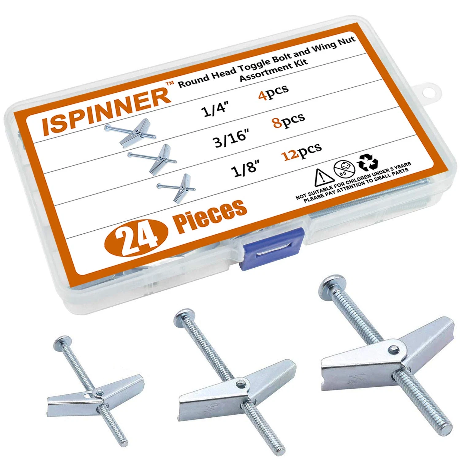 CIRCLE- 24Pcs Toggle Bolt And Wing Nut Assortment Kit For Drywall Hanging Heavy Items 1/