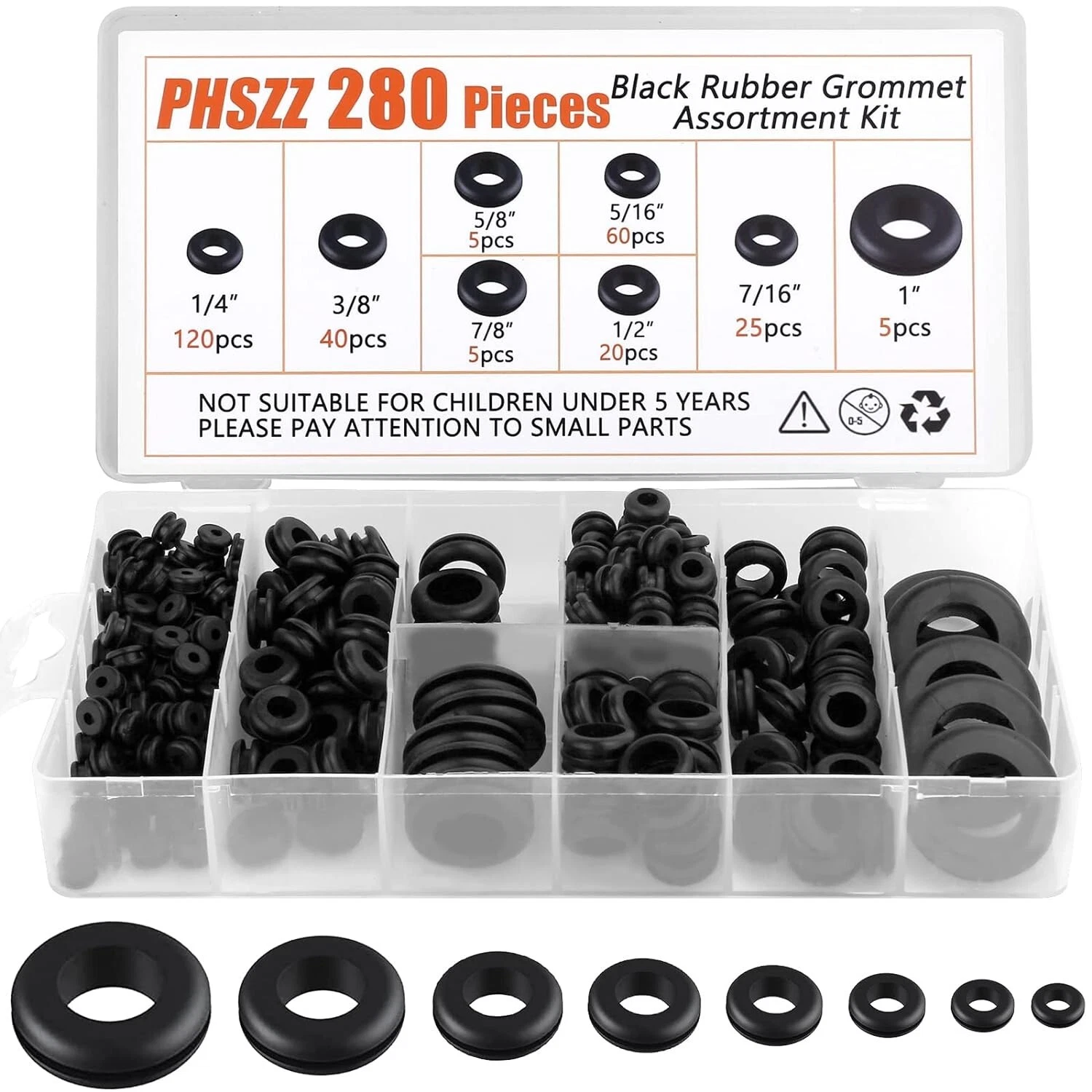 CIRCLE- 280 Pcs Rubber Grommets Kit Hole Gaskets Assortment Automotive Firewall 8 Sizes