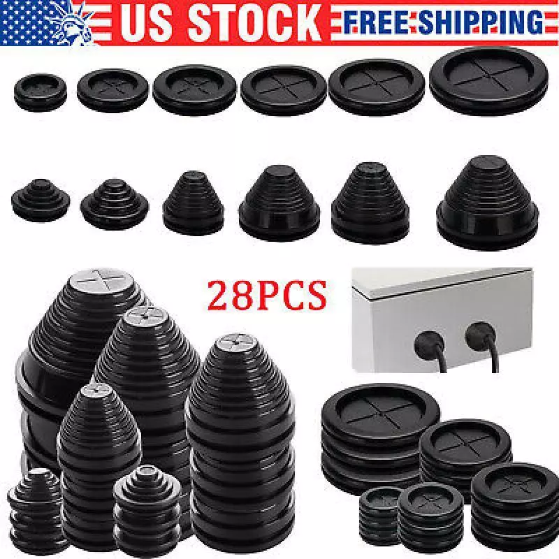 CIRCLE- 28Pcs Rubber Grommet Firewall Hole Plug Electrical Wiring Gasket Assortment Kit