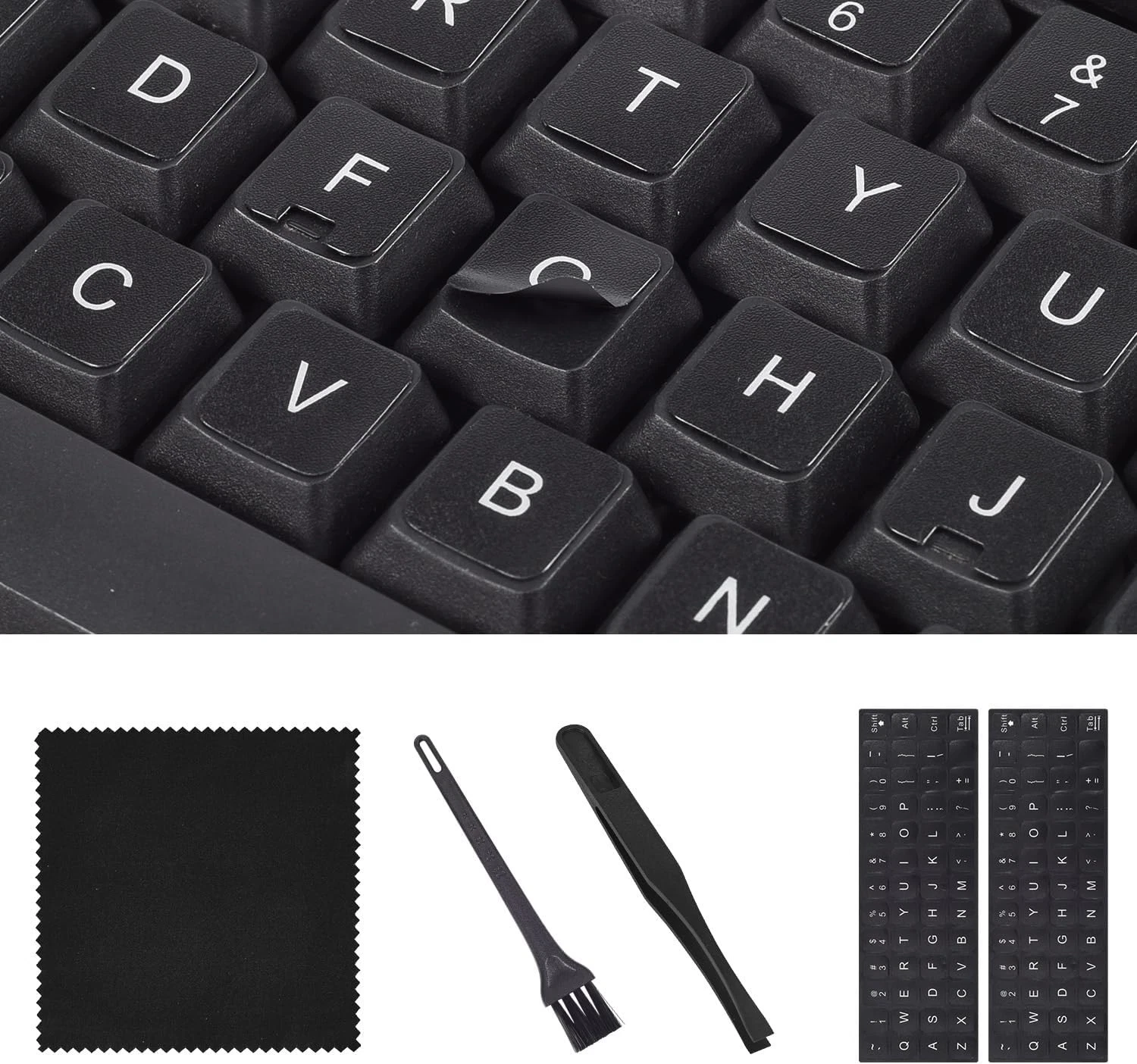 CIRCLE- 2Pcs English Keyboard Stickers With Tweezer, Universal White Letters