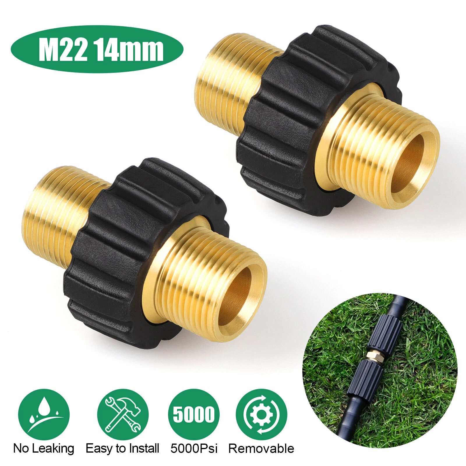 CIRCLE- 2X M22-14Mm Quick Connect Hose Adapter 5000Psi Pressure Washer Connector Fitting