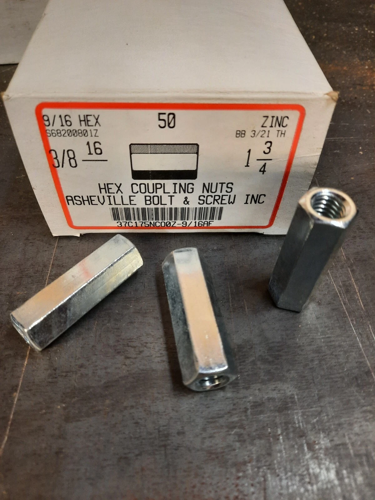 CIRCLE- 3/8-16 X 1 3/4L X 9/16 Hex Rod Coupling Nuts Threaded Rod Connectors Zinc 10
