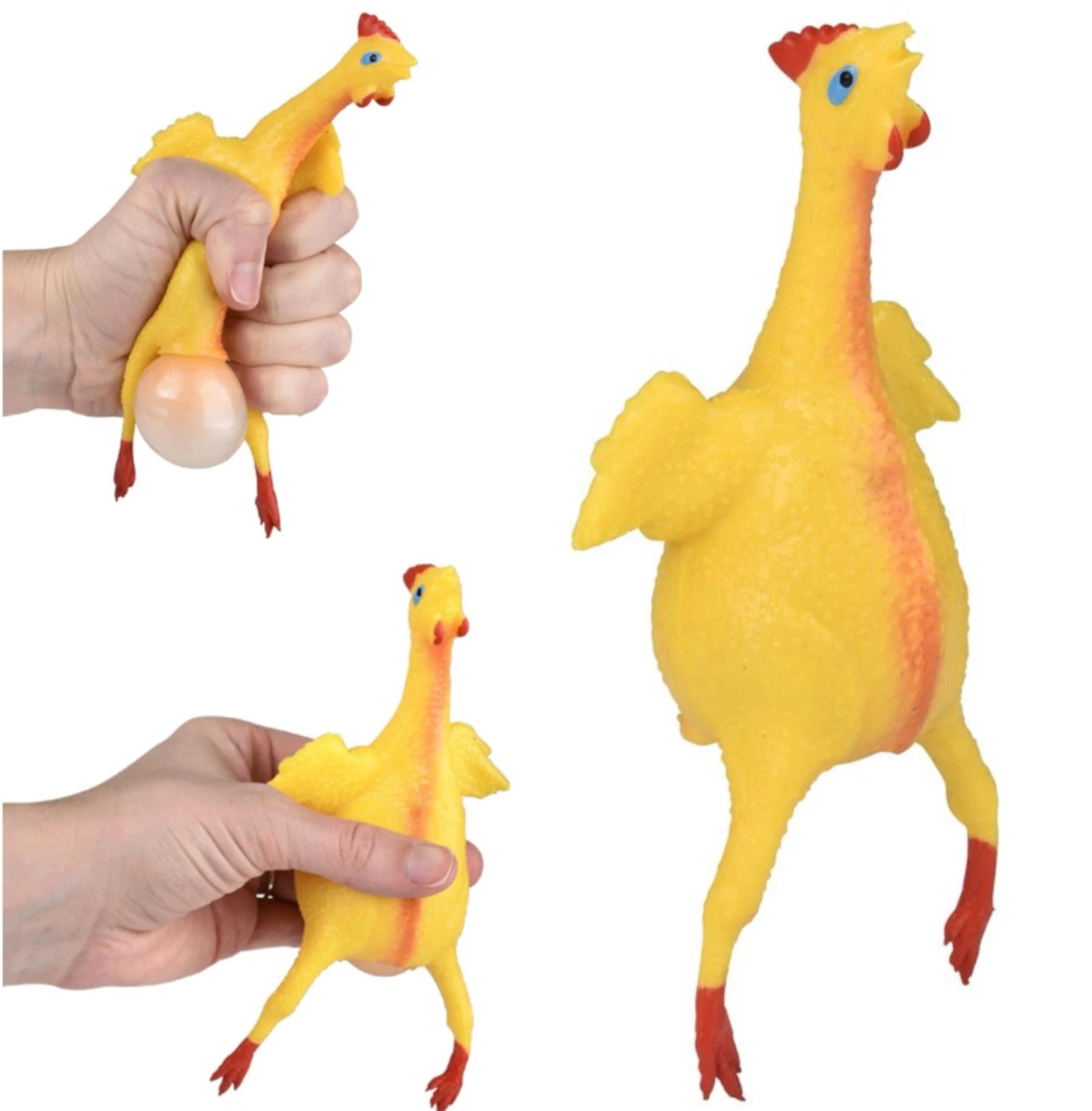 CIRCLE- 3 Chicken N' Egg Squeeze Stress Squishy Toys - Hidden Egg Pops Out! Classic Gag