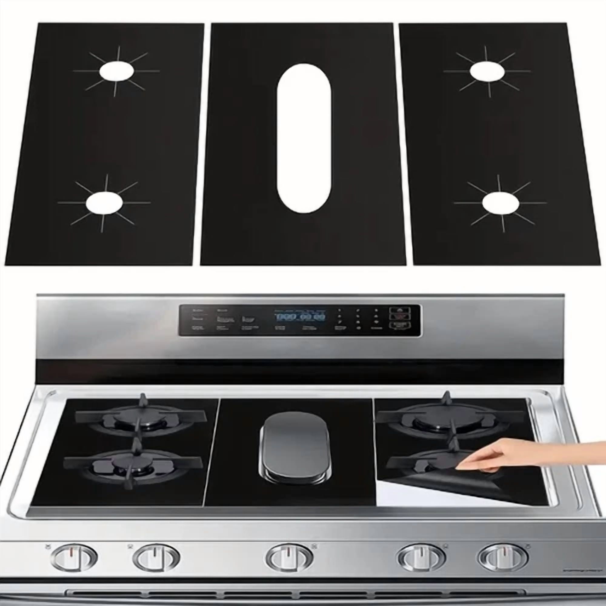 CIRCLE- 3 Pc Gas Stove Range Top Burner Cover Protector Liner Reusable Kitchen Non Stick