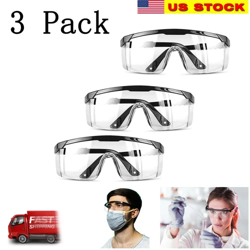CIRCLE- 3 Pcs Clear Safety Goggles Glasses Anti Fog Lens Work Lab Protective Chemical