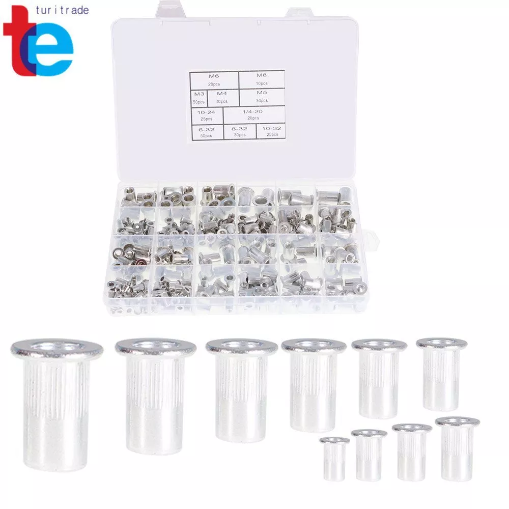 CIRCLE- 300 Pack 150 Pcs Metric + 150 Pcs Sae Aluminum Rivet Nut Rivnut Nutsert Kit New