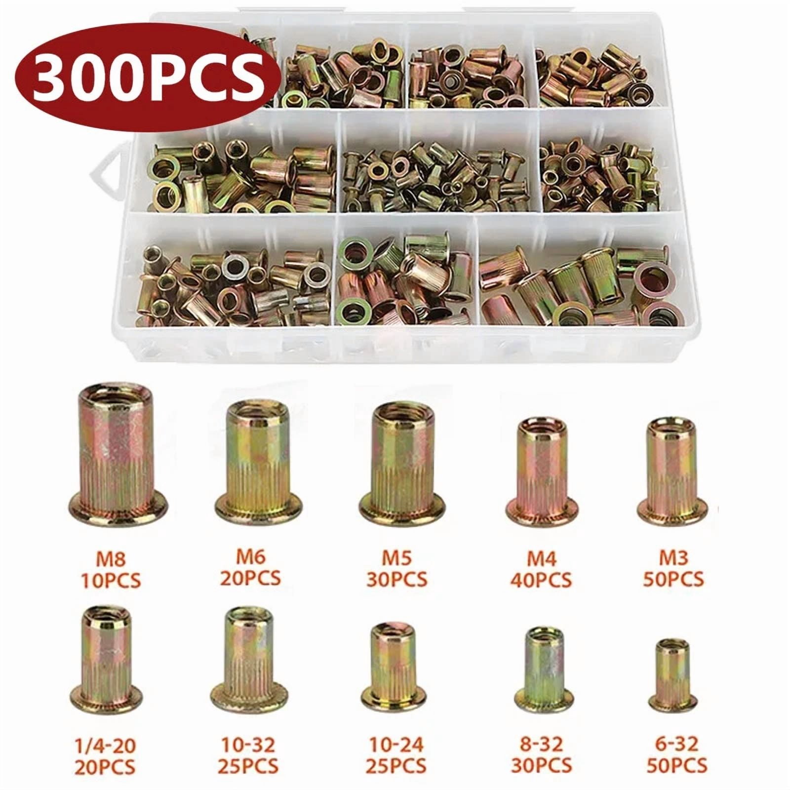 CIRCLE- 300 Pcs Zinc Steel Rivet Nut Kit Rivnut Nutsert Assort 150Pcs Metric+150Pcs Sae