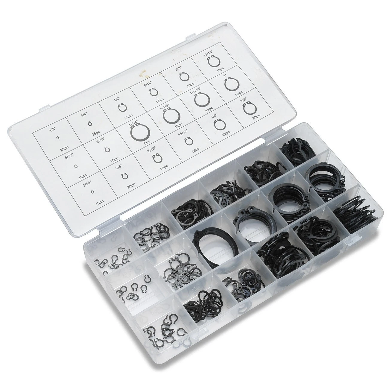 CIRCLE- 300 Pieces External Snap Ring Assortment Kit Set Circlip 18 Sizes Retaining Ring