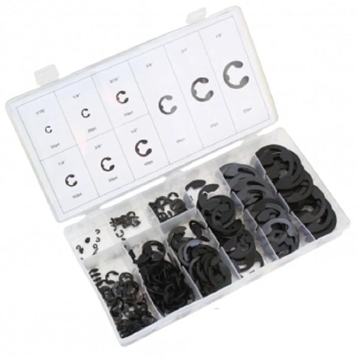 CIRCLE- 300Pc E-Clip Assortment | Sae Black Oxide Fastener Set Retaining Ring Kit