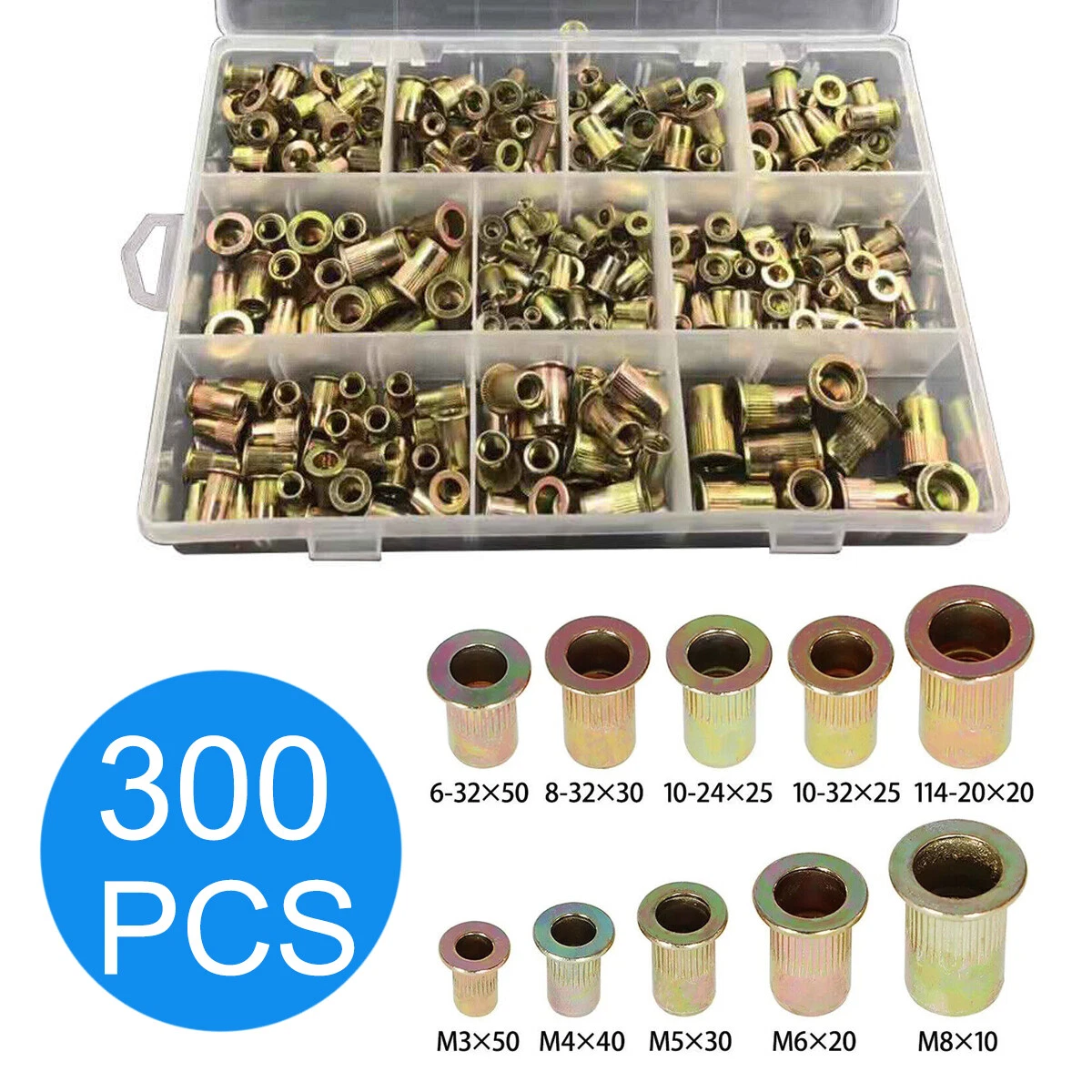 CIRCLE- 300Pcs Zinc Steel Rivet Nut Kit Rivnut Nutsert Assort 150Pcs Metric+150Pcs Sae