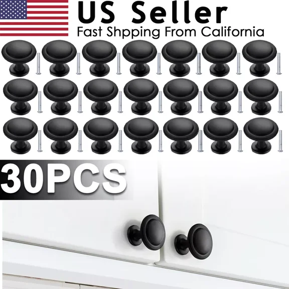 CIRCLE- 30Pcs Black Cabinet Knobs Handle Pulls Hardware Bedroom Kitchen Drawer Cupboard