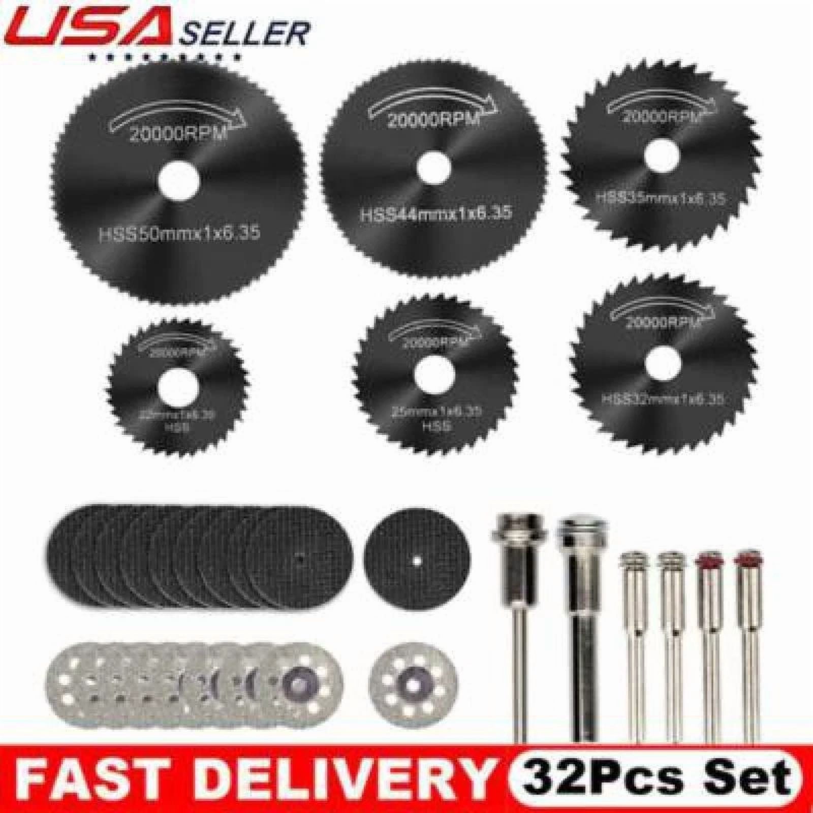 CIRCLE- 32Pcs Cutting Wheel Set Drill For Dremel Rotary Tool Accessories W/ 1/8" Mandrel