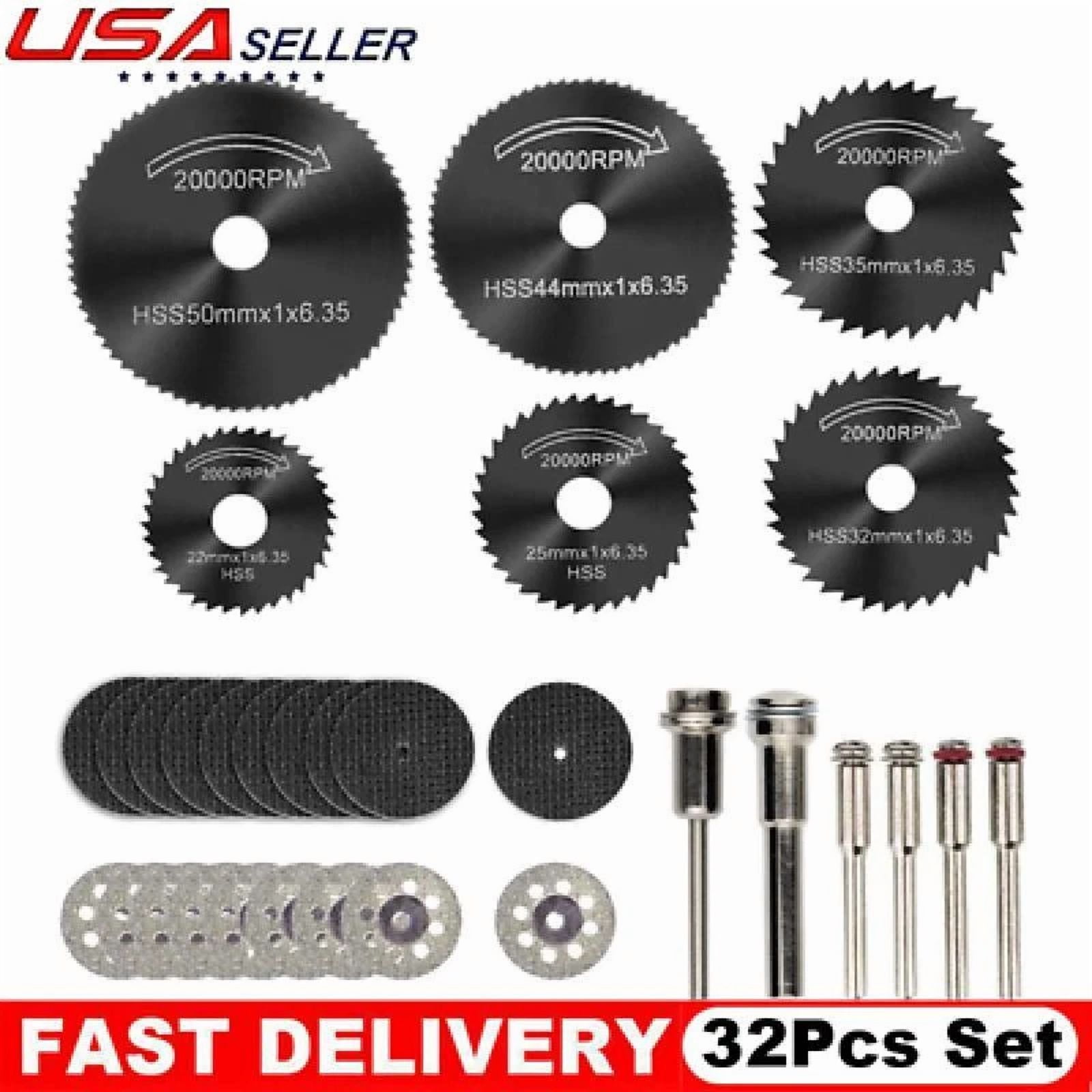 CIRCLE- 32Pcs Cutting Wheel Set Drill For Dremel Rotary Tool Accessories W/ 1/8" Mandrel