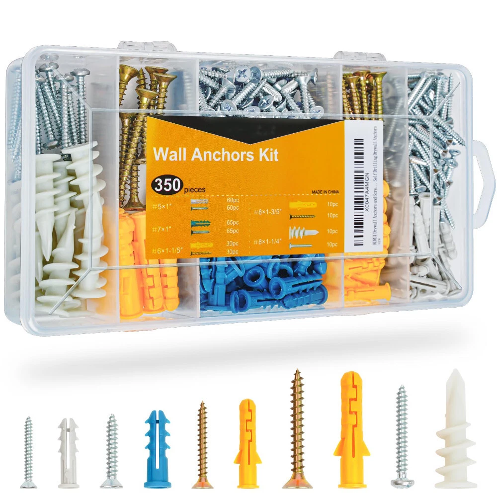 CIRCLE- 350Pcs Plastic Drywall Wall Anchors And Screws Kit,Assortment Colors F/Sheetrock