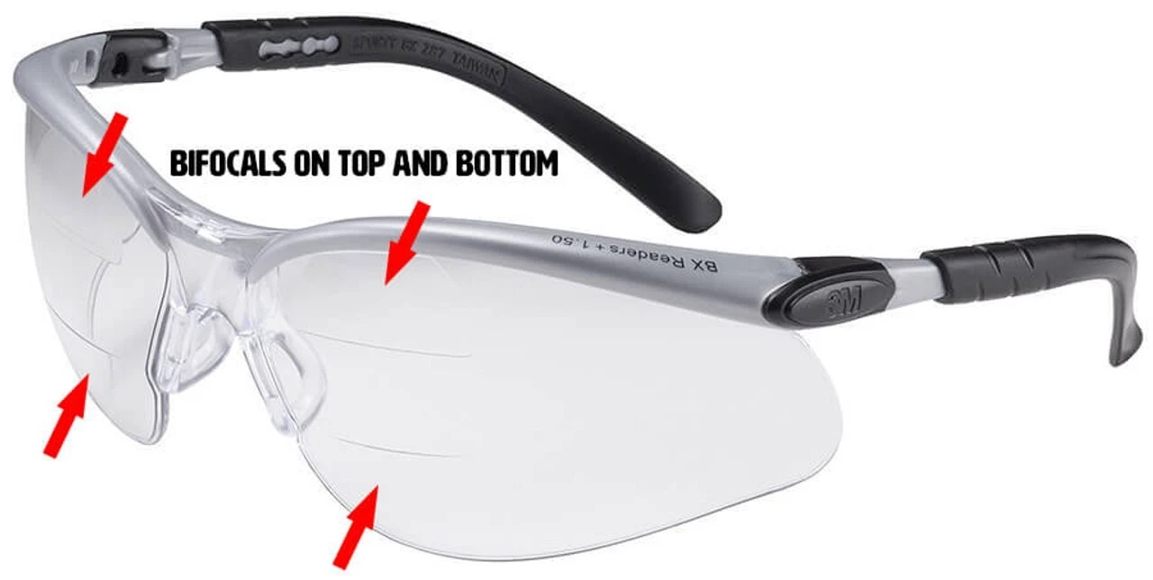 CIRCLE- 3M 11457 +1.5 Clear Anti Fog Bifocal Readers Protective Safety Glasses Ansi Z87+
