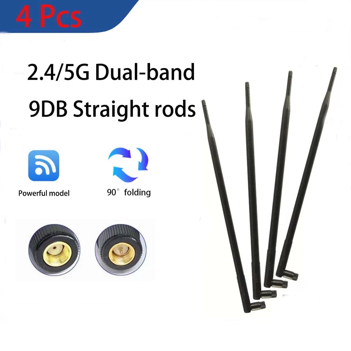 CIRCLE- 4 Pcs High Gain 9Db2.4G/5G Straight Pole Wireless Wifi Router Dual Band Folding
