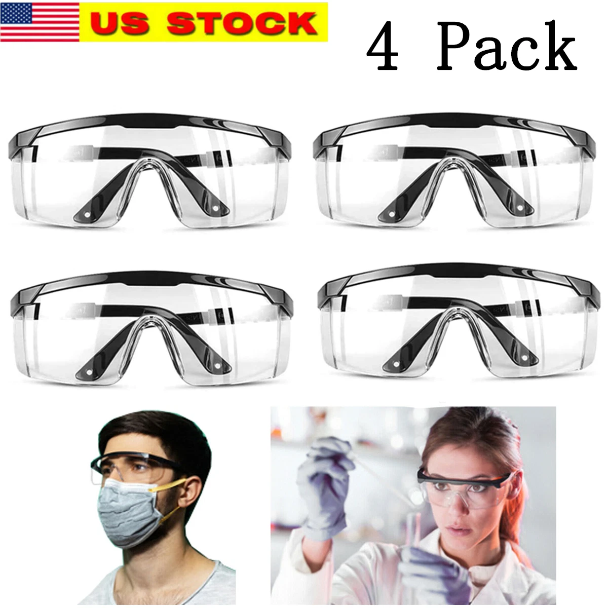 CIRCLE- 4 Pcs Safety Goggles Glasses Anti Fog Lens Clear Chemical Work Lab Protective