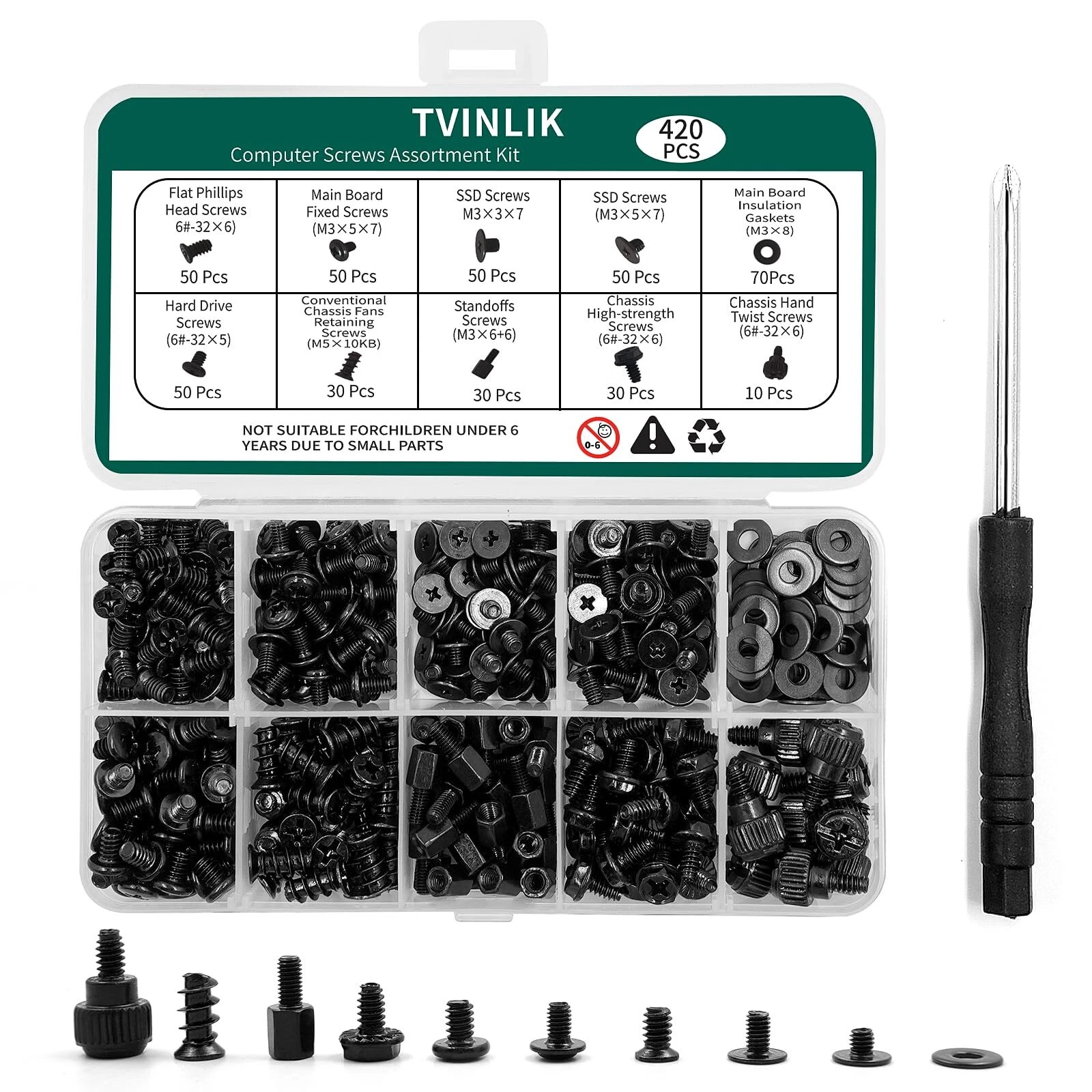 CIRCLE- 420Pcs Computer Screw Kit Motherboard Standoffs Assorted Screws For Pc Case H...
