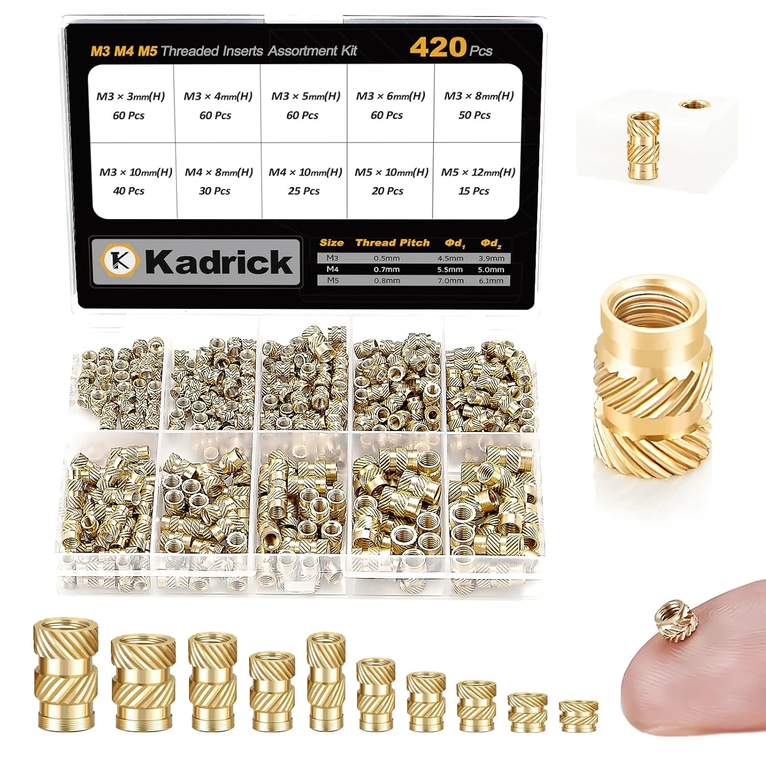 CIRCLE- 420Pcs M3 M4 M5 Threaded Inserts Assortment Kit For 3D Printing Components, Metr