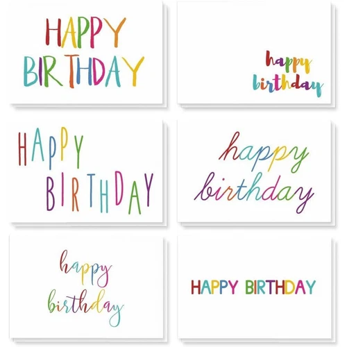 CIRCLE- 48 Pack Blank Birthday Cards With Envelopes For Kids, Adults, 6 Designs, 4 X 6