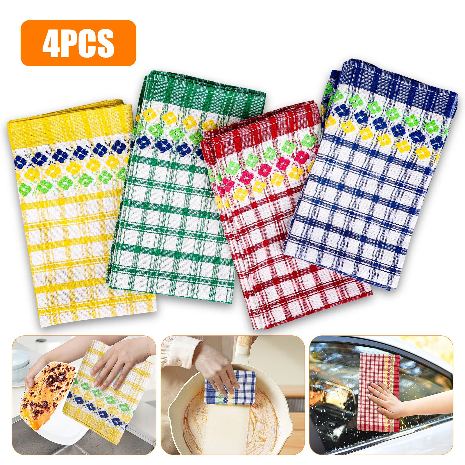 CIRCLE- 4Pcs Cotton Kitchen Towels, Absorbent Terry Dish Cloths Rags ...