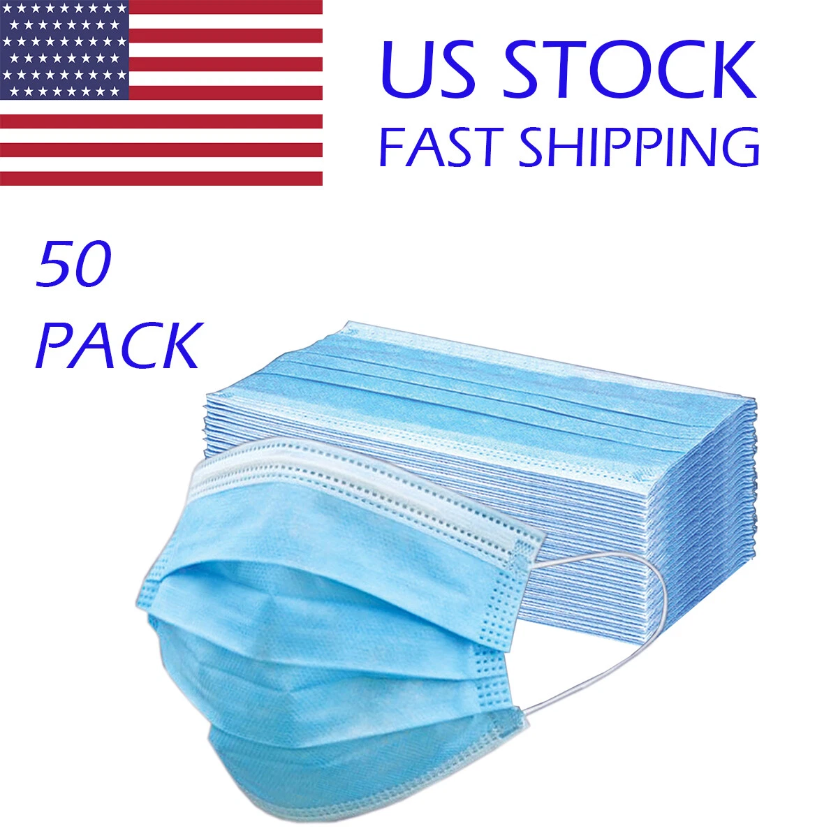 CIRCLE- 50 Pack Blue Disposable Face Mask Mouth And Nose Protection 3 Layers Cover