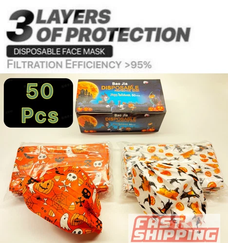 CIRCLE- (50 Pcs) Halloween Pattern Disposable Face Mask Assorted 3-Ply Adult Mouth Cover