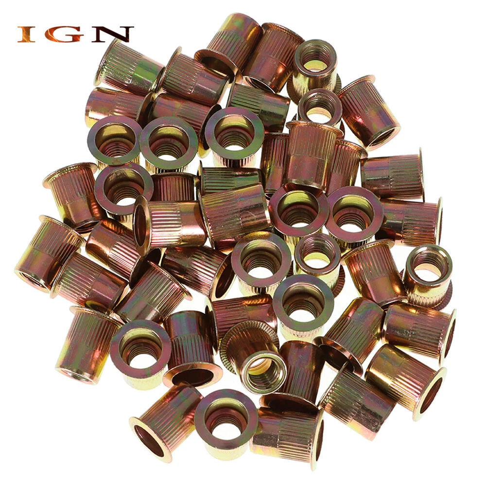 CIRCLE- 50 Pieces Flat Head Threaded Insert Rivet Gun Rivet Nuts 3/8-16 Carbon Steel
