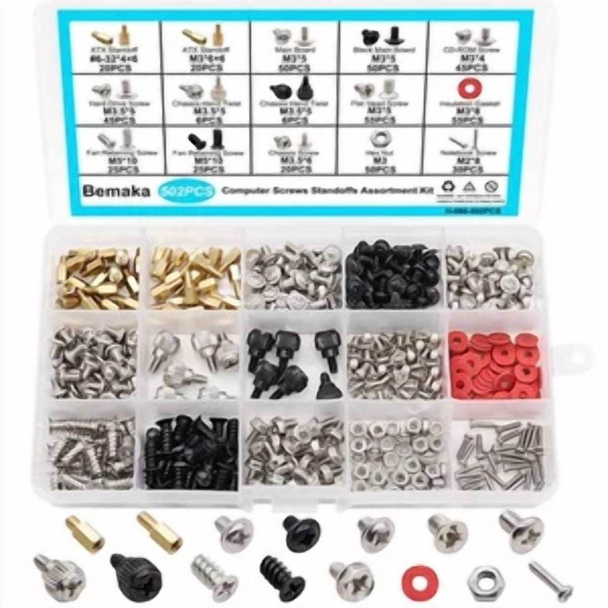 CIRCLE- 502Pcs Computer Screws Assortment Kit, Motherboard Standoffs Pc...