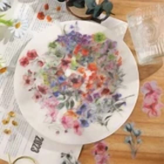 CIRCLE- 50Pcs Colorful Flower Pet Sticky Sticker Aesthetic Korean Stationery Diy Transpa