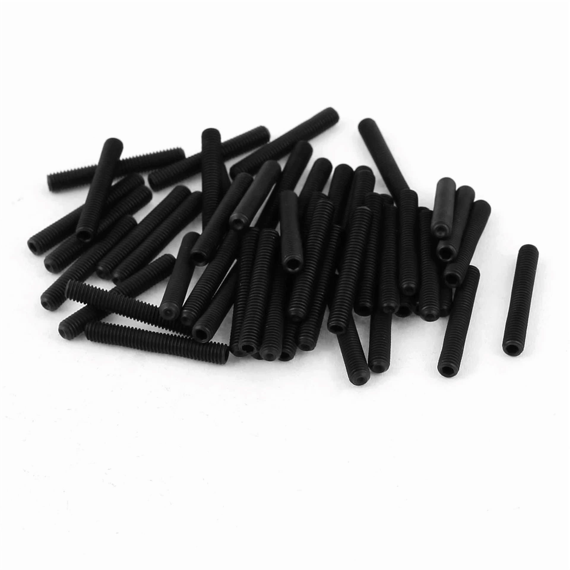 CIRCLE- 50Pcs M3 X 20Mm Alloy Steel Hex Socket Set Grub Screws Headless Cup Point Black