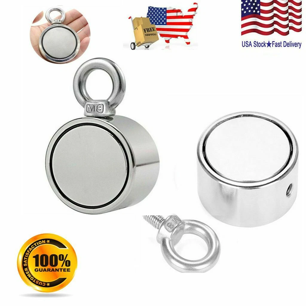 CIRCLE- 550Lbs Super Strong Pulling Force Round Double Sided Fishing Magnet Neodymium