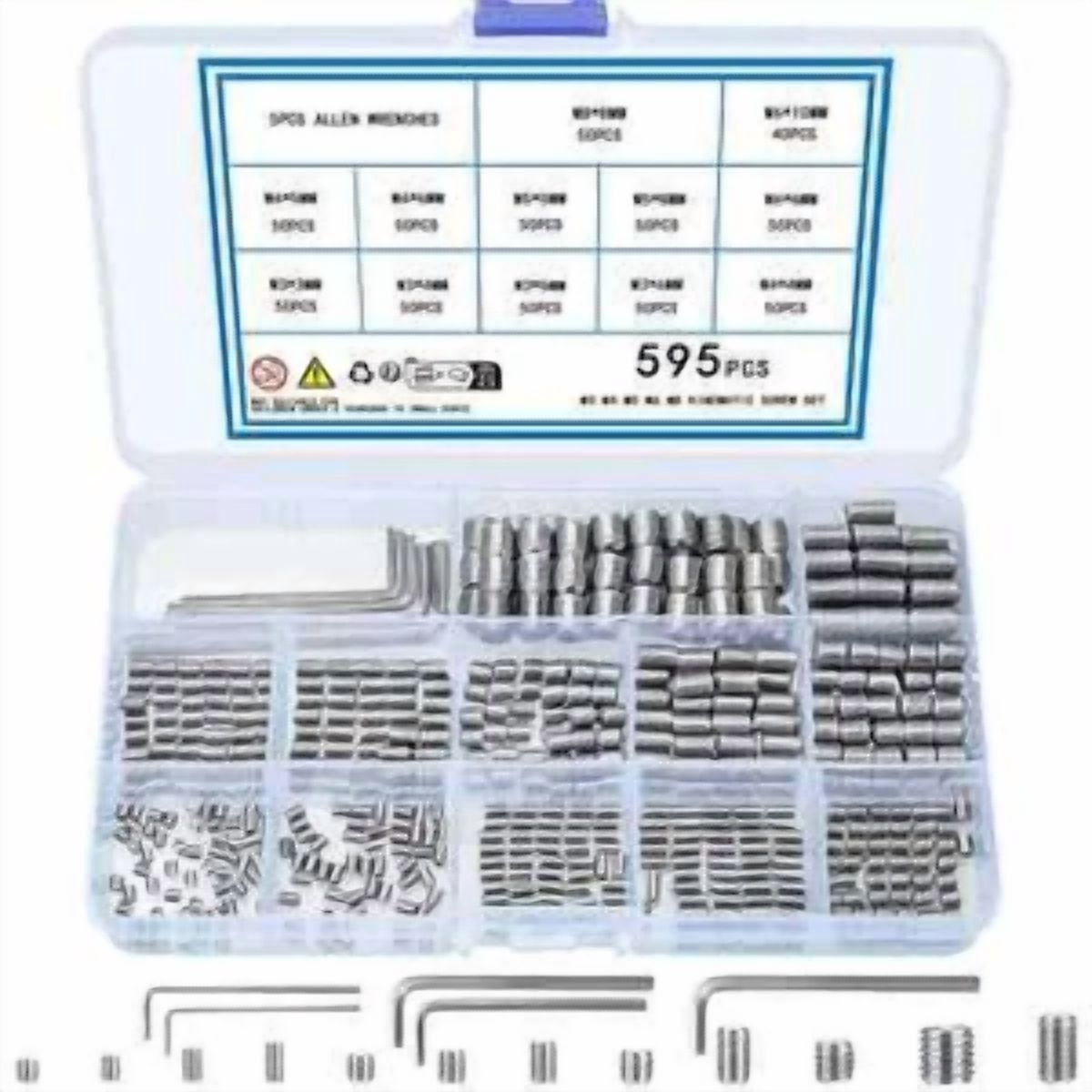 CIRCLE- 595Pcs Set Screws Assortment Kit, Allen Head Grub Screws, M3 M4 M5 M6 Metric Hex
