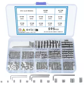 CIRCLE- 595Pcs Set Screws Assortment Kit, Allen Head Grub Screws, M3 M4 M5 M6 Metric
