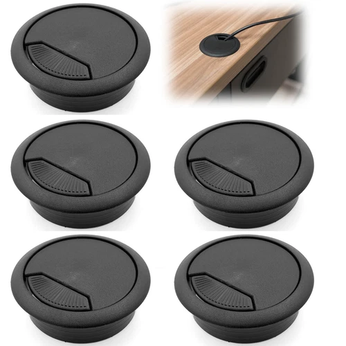 CIRCLE- 5Pcs 2-3/4 Black Pc Computer Cord Cable Wire Organizer Hole Cover Desk Grommet