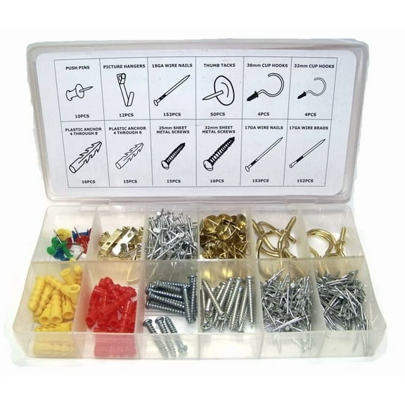 CIRCLE- 600 Pc Picture Hang Hardware Assortment Kit Hanger Frame Picture Mirror Photo