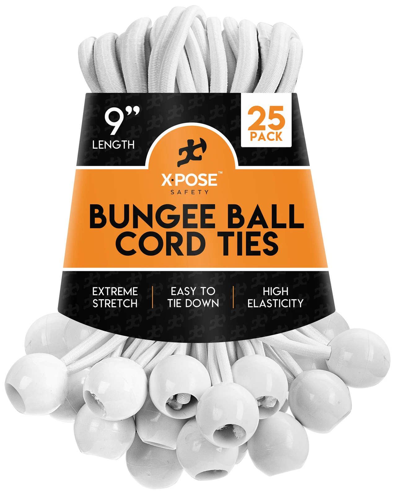 CIRCLE- 9” White Ball Bungee Cord Tarp Bungee Tie Down Strap - 25 Pack