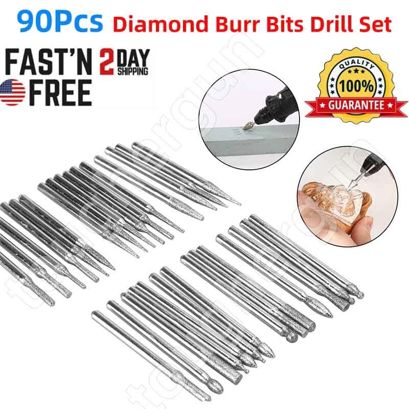 CIRCLE- 90Pcs Diamond Burr Bits Drill Set Rotary Multi Tool Accessories For Dremel Us
