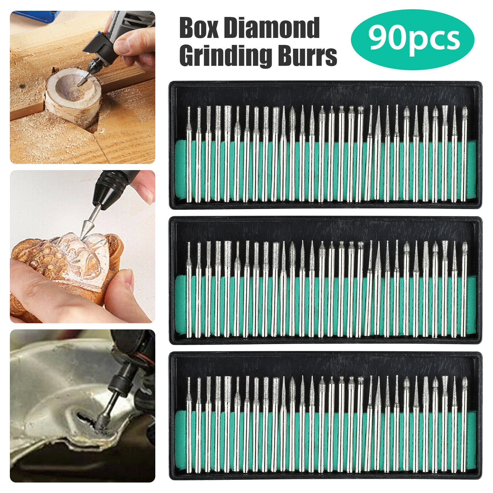 CIRCLE- 90Pcs Diamond Burr Bits Drill Set Rotary Multi Tool Accessories Kit For Dremel