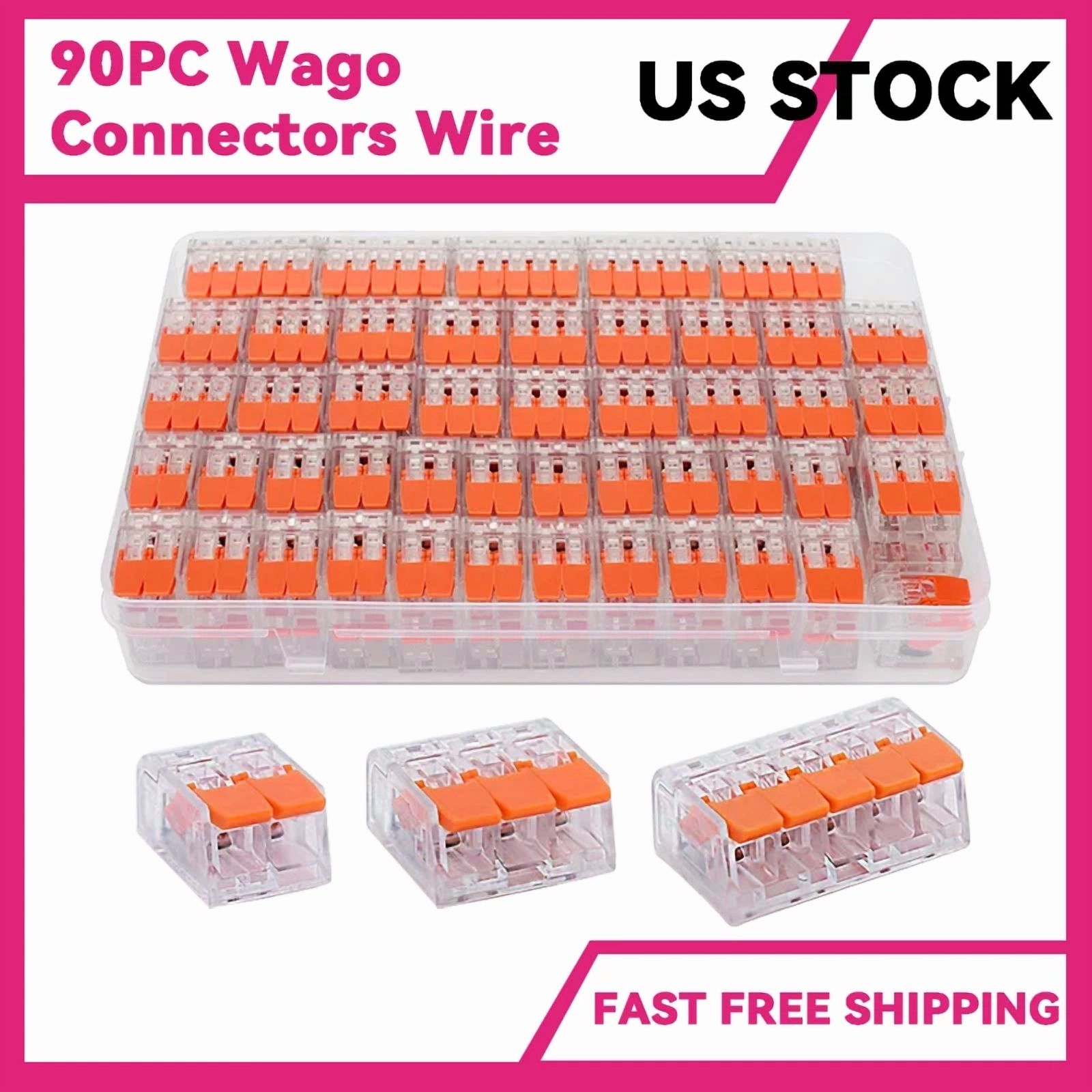 CIRCLE- 90Pcs For Wago 221 Lever Nuts Compact Splicing Wire Connectors 221-412 221-413