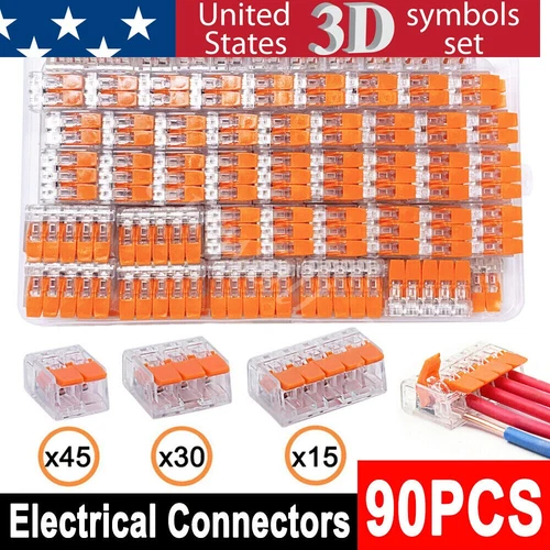 CIRCLE- 90X For Wago 221 Electrical Connectors Wire Block Clamp Terminal Cable Reusable