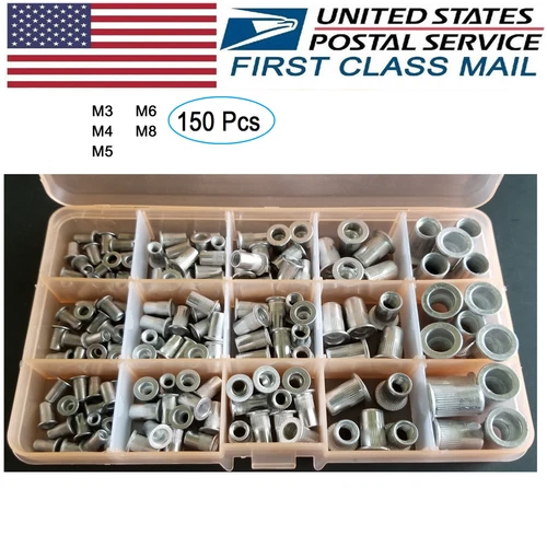 CIRCLE- Aluminum Rivet Nut Kit Metric Rivnut Nutsert Assort M3 M4 M5 M6 M8 Pack 150 Pcs
